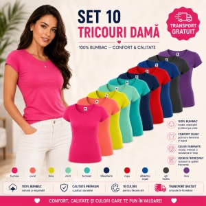 Set 10 tricouri simple dama din bumbac 100%, Elegant casual cu decolteu femei, culori diferite 122