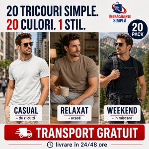Set 20 de tricouri clasice simple, diferite culori, bumbac 100% pentru barbati, 132 - Img 13