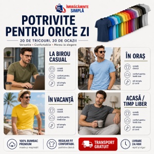 Set 20 de tricouri clasice simple, diferite culori, bumbac 100% pentru barbati, 132 - Img 12