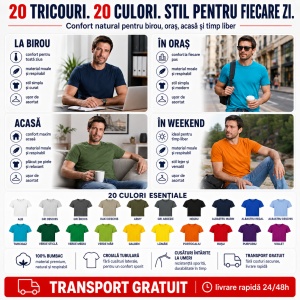 Set 20 Tricouri Bărbați 100% Bumbac, Multicolor, Croială Regular Fit, Mărimi S - 3XL, Transport Gratuit - Img 7