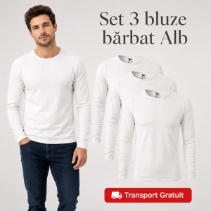 Set 3 Bluze Bărbați 100% Bumbac, Mâneci Lungi, Slim Fit, 160 g/m², Aceeași Culoare, 14 Culori Disponibile, Mărimi S–3XL - Img 12