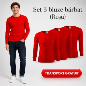 Set 3 Bluze Bărbați 100% Bumbac, Mâneci Lungi, Slim Fit, 160 g/m², Aceeași Culoare, 14 Culori Disponibile, Mărimi S–3XL - Img 22