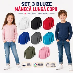 Set 3 bluze mâneca Lungă Copii din Bumbac | 8 culori disponibile - 121