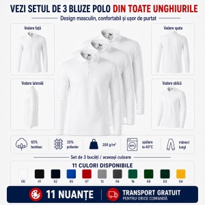 Set 3 bluze polo bărbat, cu guler tip Tommy, mânecă lungă, 11 nuanțe disponibile - Img 8