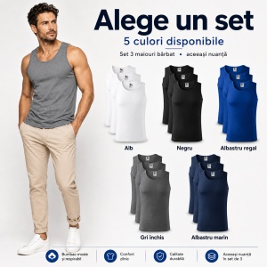 Set 3 Maiouri Bărbat 100% Bumbac, Maieu Sport și Casual, Tricou Fără Mâneci, Lejer și Respirabil, S–2XL, 5 Culori - Img 1