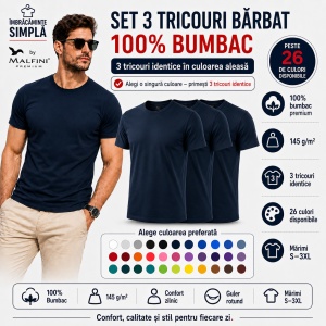 Set 3 Tricouri Bărbat în Aceeași Nuanță, 100% Bumbac, 145 g/m², Guler Rotund, 26 Culori, Mărimi S–3XL - Img 4