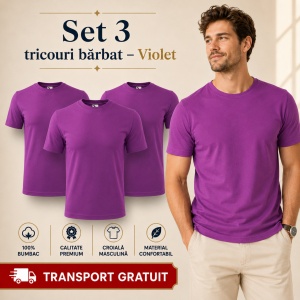 Set 3 Tricouri Bărbat în Aceeași Nuanță, 100% Bumbac, 145 g/m², Guler Rotund, 26 Culori, Mărimi S–3XL - Img 35