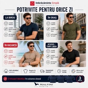 Set 3 Tricouri Bărbat Malfini, 100% Bumbac, 160 g/m², 48 Nuanțe, Mărimi XS–5XL, Transport Gratuit - Img 5