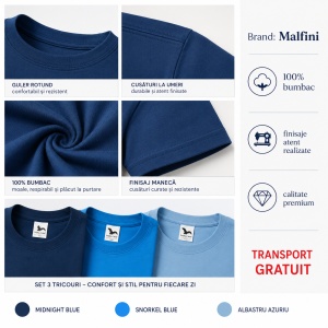 Set 3 Tricouri Bărbați 100% Bumbac – Albastru Închis, Snorkel Blue și Azuriu S - 3XL - Img 7