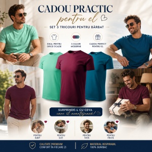 Set 3 Tricouri Bărbați 100% Bumbac Regular Fit – Albastru Petrol, Vișiniu, Verde Mentă | S-3XL - Img 5