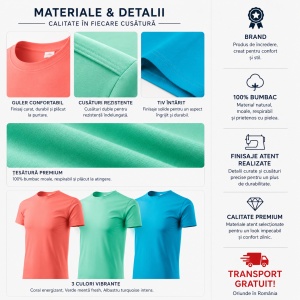 Set 3 Tricouri Bărbați 100% Bumbac Regular Fit – Coral, Verde Mentă, Turcoaz | S-3XL - Img 5