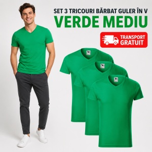 Set 3 Tricouri Bărbați cu Guler în V Malfini 146, Premium, 100% Bumbac, Slim Fit, Transport Gratuit - Img 21