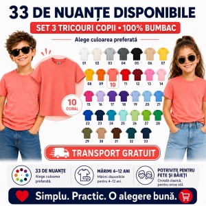 Set 3 tricouri copii din bumbac 100% – 33 nuanțe disponibile, fete și băieți Transport Gratuit - Img 10
