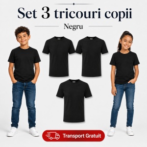 Set 3 tricouri copii din bumbac 100% – 33 nuanțe disponibile, fete și băieți Transport Gratuit - Img 30