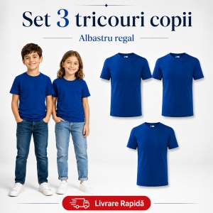 Set 3 Tricouri Copii din Bumbac 100% – Mânecă Scurtă, 35 Culori, Fete și Băieți - Img 12
