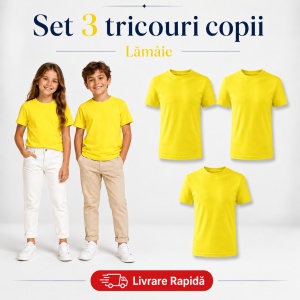 Set 3 Tricouri Copii din Bumbac 100% – Mânecă Scurtă, 35 Culori, Fete și Băieți - Img 22