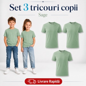 Set 3 Tricouri Copii din Bumbac 100% – Mânecă Scurtă, 35 Culori, Fete și Băieți - Img 32