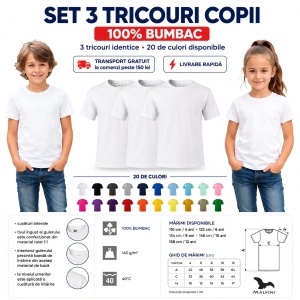 Set 3 tricouri copii din bumbac | 20 de culori - Img 13