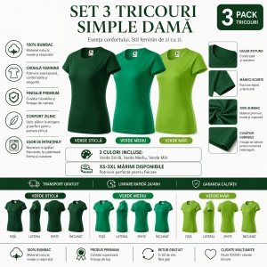 Set 3 Tricouri Damă 100% Bumbac – Clasic Casual, Verde Mediu, Verde Măr și Verde Sticlă | Transport Gratuit - Img 2