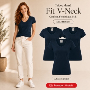 Set 3 Tricouri Damă Malfini Fit V-Neck 162 – 100% Bumbac, Croială Cambrată, Guler în V, 13 Culori - Img 23