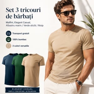 Set 3 tricouri de barbati, Malfini, Elegant Casual, Albastru marin/Verde sticla/Nisip - Img 4