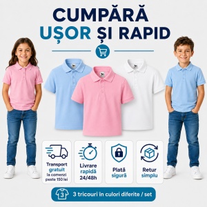 Set 3 Tricouri Polo Copii – Pentru Fete și Băieți, Ideale pentru Școală - Img 8