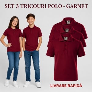 Set 3 tricouri polo copii, fete și băieți, 65% bumbac, 200 g/mp, aceeași culoare - Img 9