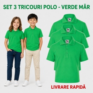 Set 3 tricouri polo copii, fete și băieți, 65% bumbac, 200 g/mp, aceeași culoare - Img 19