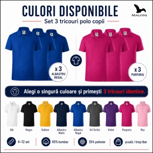 Set 3 Tricouri Polo Copii Pique cu guler - Img 6