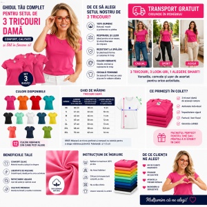 Set 3 tricouri simple dama bumbac 100%, Elegant casual cu decolteu femei, 122 - Img 4