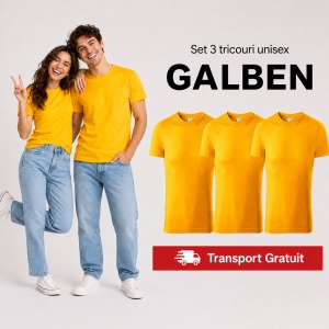 Set 3 tricouri unisex damă și bărbat, 100% bumbac, aceeași culoare, 22 nuanțe disponibile - Img 20