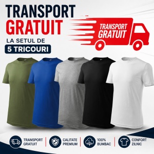Set 5 Tricouri Bărbați 100% Bumbac – Khaki, Albastru Regal, Gri Închis, Negru și Alb | S-3XL - Img 7