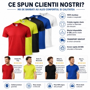 Set 5 Tricouri Bărbați 100% Bumbac – rosu,lime,negru,albastru regal, alb - Img 5