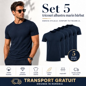 Set 5 Tricouri Bărbați Albastru Marin – 100% Bumbac, Regular Fit, XS–5XL - Img 9