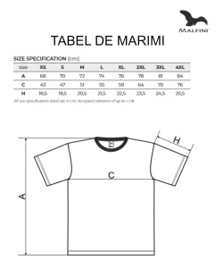 Tabel marimi dimensiuni set 5 tricouri bumbac 100% pentru barbati