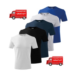 Imagine de prezentare pentru set 5 tricouri din bumbac 100% si culorile disponibile gri, alb, albastru, negru