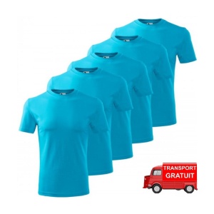Set 5 tricouri clasice turcoaz barbatesti din bumbac 100, clasice pentru barbati, Turcoaz 132