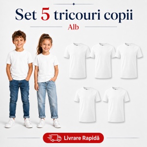 Set 5 Tricouri Copii din Bumbac 100% – Mânecă Scurtă, 33 Nuanțe, Fete și Băieți - Img 10