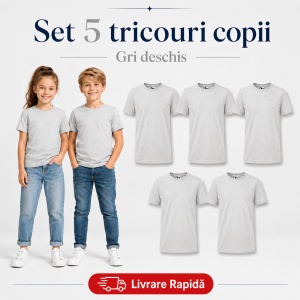 Set 5 Tricouri Copii din Bumbac 100% – Mânecă Scurtă, 33 Nuanțe, Fete și Băieți - Img 20