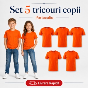 Set 5 Tricouri Copii din Bumbac 100% – Mânecă Scurtă, 33 Nuanțe, Fete și Băieți - Img 30