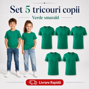 Set 5 Tricouri Copii din Bumbac 100% – Mânecă Scurtă, 33 Nuanțe, Fete și Băieți - Img 40