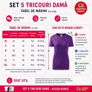 Set 5 tricouri damă simple casual | din bumbac 100%, slim fit XS - 2XL - Img 3