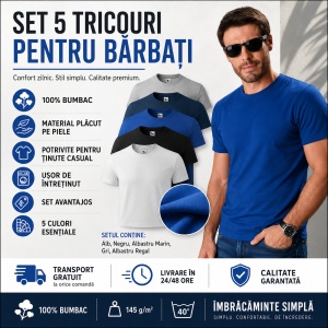 Set 5 tricouri din Bumbac 100% pentru barbati, multicolor, 132-MixColor- Marimi Mari - Img 6