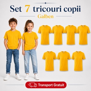 Set 7 Tricouri Copii din Bumbac 100% – Mânecă Scurtă, 33 Nuanțe, Fete și Băieți - Img 18
