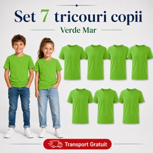 Set 7 Tricouri Copii din Bumbac 100% – Mânecă Scurtă, 33 Nuanțe, Fete și Băieți - Img 38