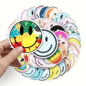 Set de 50 stickere Smiley Face Happy Graffiti, pentru telefon laptop din Pvc Vinyl rezistent la apa - waterproof - Img 3