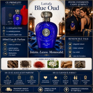Set parfum Lattafa Blue Oud 100ml, parfum Arabesc, Unisex, Gentuta cosmetice - Img 2