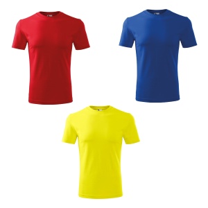 Trei tricouri din bumbac tip clasic regular si culorile disponibile rosu, galben, albastru