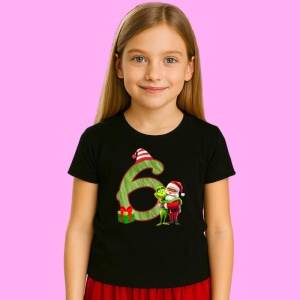 Tricou 6 Numar Craciun Cu Mos Si Spiridus Verde, din bumbac 100% Copii | Dama | Barbat - Img 2