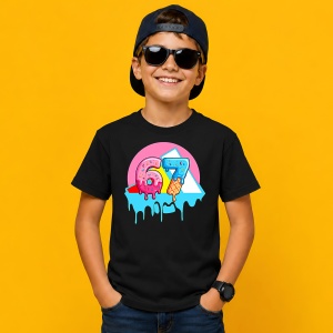 Tricou 67 Sase Sapte Inghetata Topita Design Urban Neon Roz, din bumbac 100%, tricou negru, Copii | Dama | Barbat - Img 3